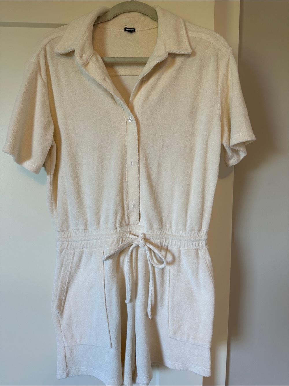 Monrow Cream Terry Cloth Short-Sleeve Romper
